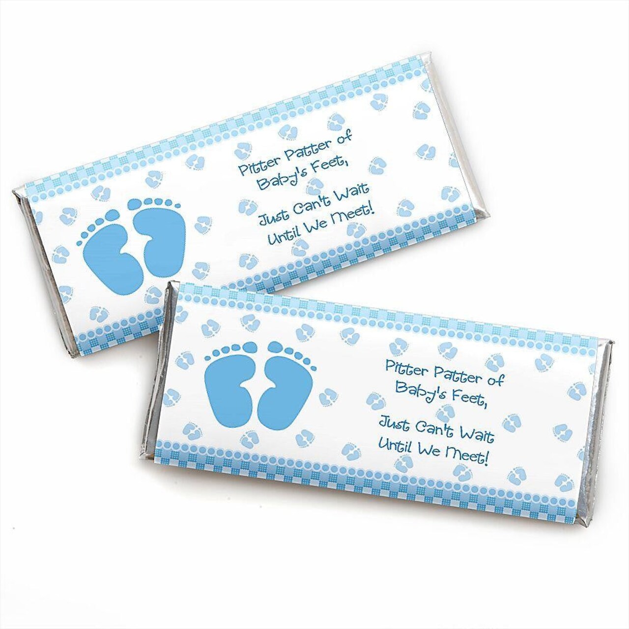 Big Dot of Happiness Baby Feet Blue - Candy Bar Wrappers Baby Shower Favors - Set of 24